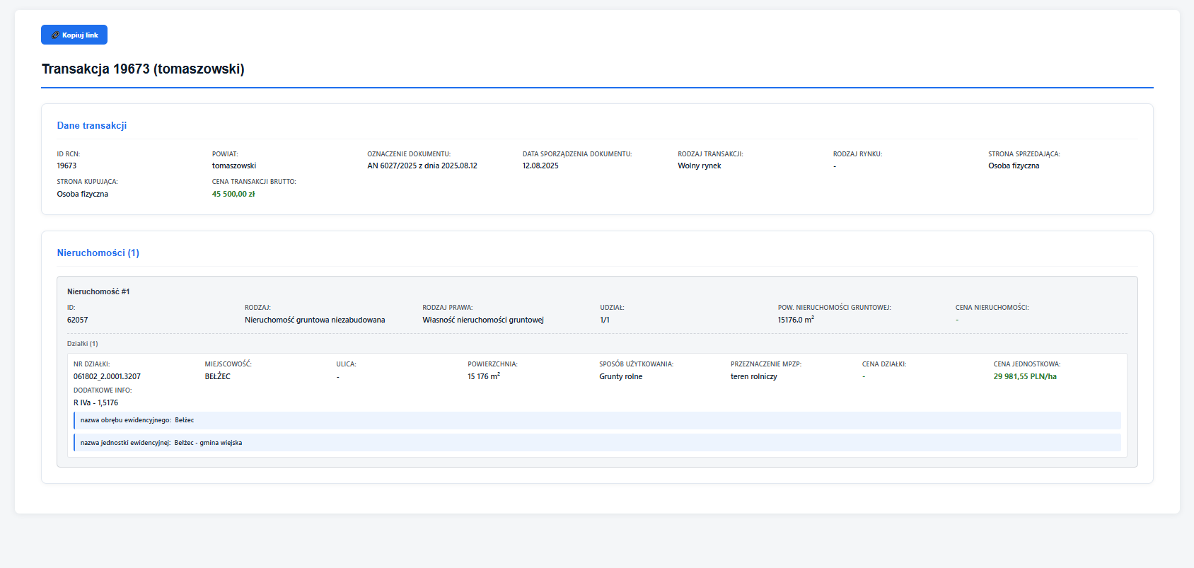 Szczegóły transakcji RCN